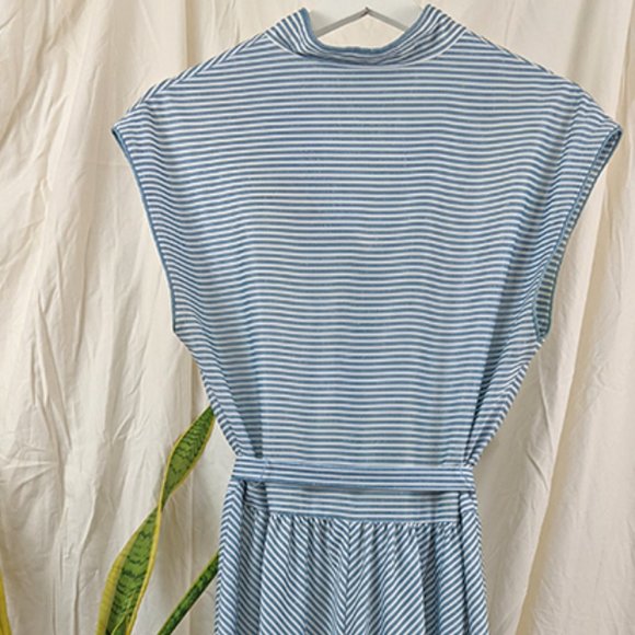 1970s Vintage Blue & White Pinstripe Dress Size S - Picture 3 of 7